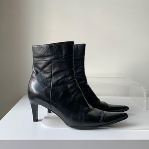 Vintage pointed toe black heeled booties